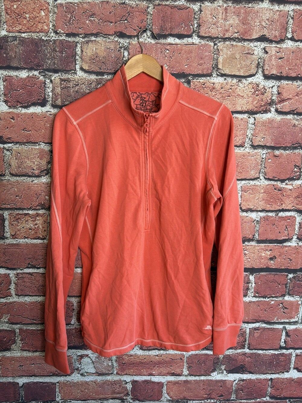 Tommy Bahama Pullover Mens Large Orange 1/4 Zip Mock Neck Lightweight Casual Top